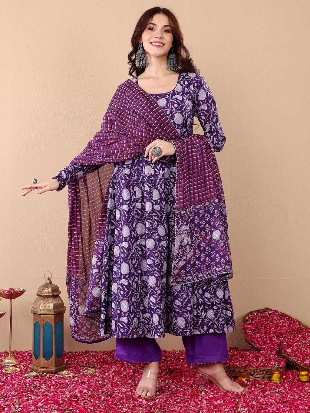 Jyoti Fashion Purple Rayon Printed Designer Kurta Set With Dupatta | Grocsy