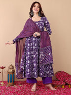 Jyoti Fashion Purple Rayon Printed Designer Kurta Set With Dupatta | Grocsy