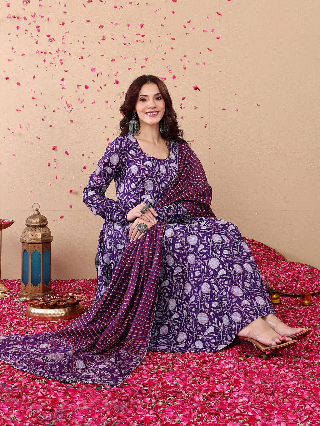 Jyoti Fashion Purple Rayon Printed Designer Kurta Set With Dupatta | Grocsy