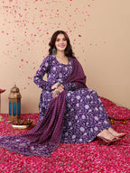 Jyoti Fashion Purple Rayon Printed Designer Kurta Set With Dupatta | Grocsy