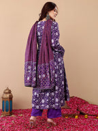 Jyoti Fashion Purple Rayon Printed Designer Kurta Set With Dupatta | Grocsy