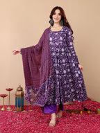 Jyoti Fashion Purple Rayon Printed Designer Kurta Set With Dupatta | Grocsy