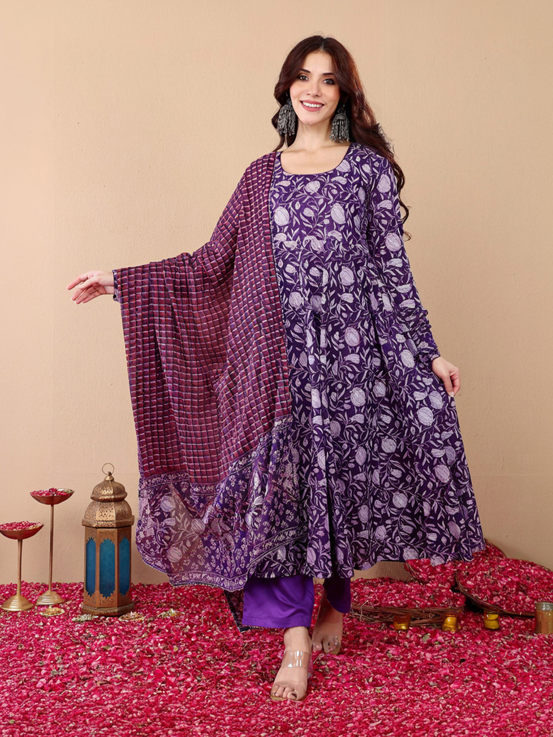 Jyoti Fashion Purple Rayon Printed Designer Kurta Set With Dupatta | Grocsy