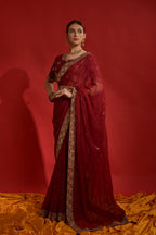 Jyoti Fashion Women's Maroon Sequence Coding Embroidery Georgette Saree with Blouse | Grocsy