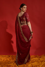 Jyoti Fashion Women's Maroon Sequence Coding Embroidery Georgette Saree with Blouse | Grocsy