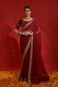 Jyoti Fashion Women's Maroon Sequence Coding Embroidery Georgette Saree with Blouse | Grocsy