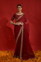 Jyoti Fashion Women's Maroon Sequence Coding Embroidery Georgette Saree with Blouse | Grocsy