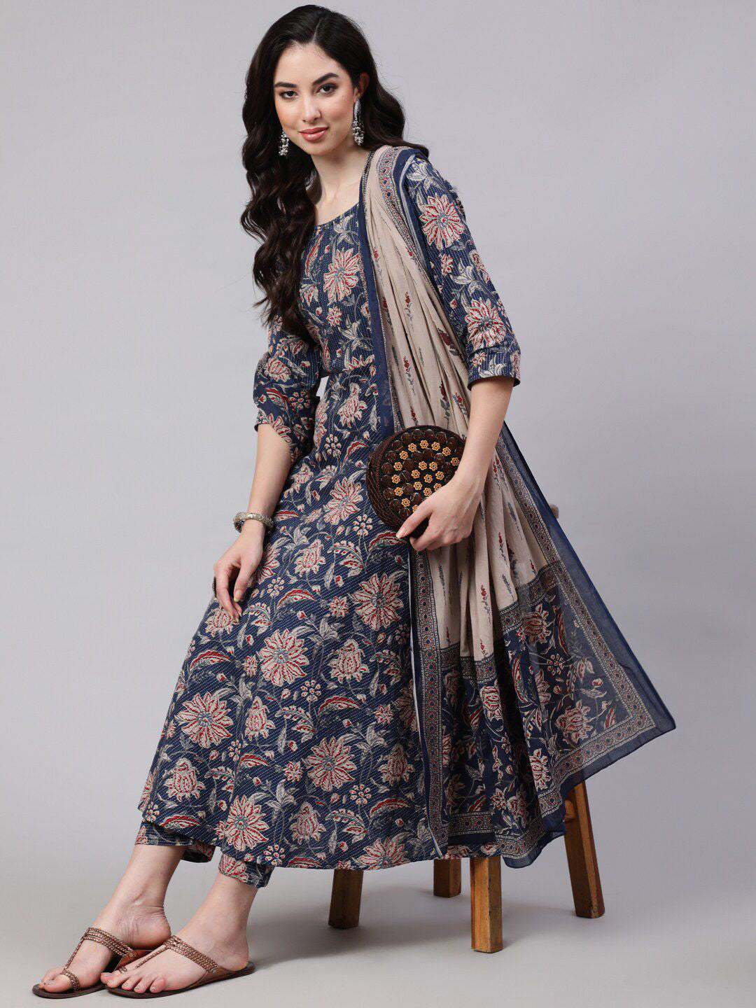 Jyoti Fashion Navy Blue Rayon Printed Designer Kurta Set With Dupatta | Grocsy