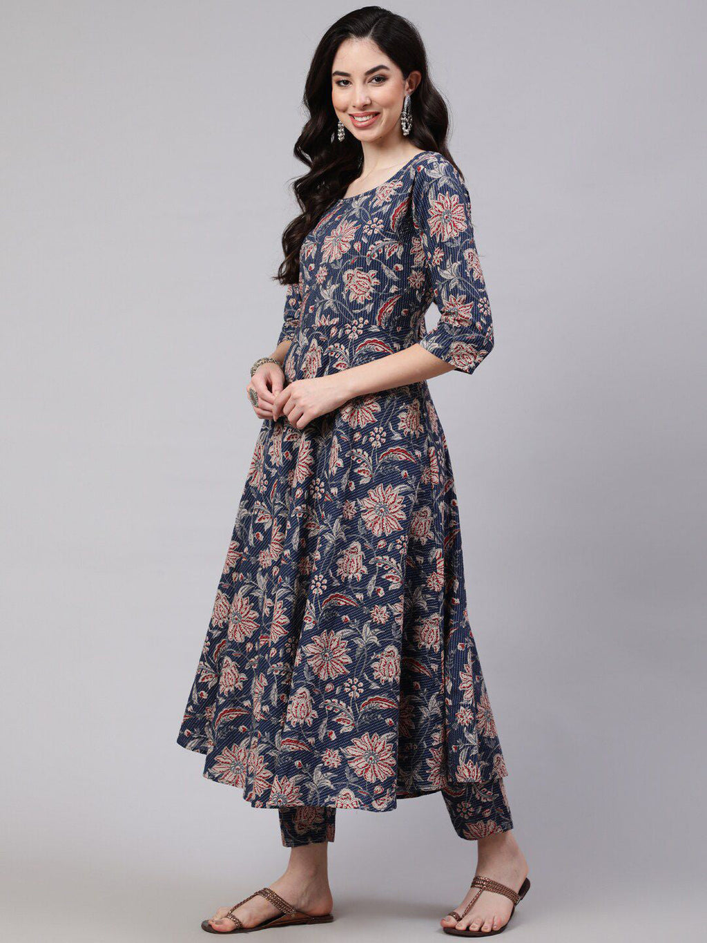 Jyoti Fashion Navy Blue Rayon Printed Designer Kurta Set With Dupatta | Grocsy