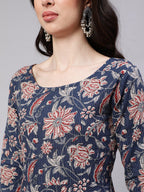 Jyoti Fashion Navy Blue Rayon Printed Designer Kurta Set With Dupatta | Grocsy