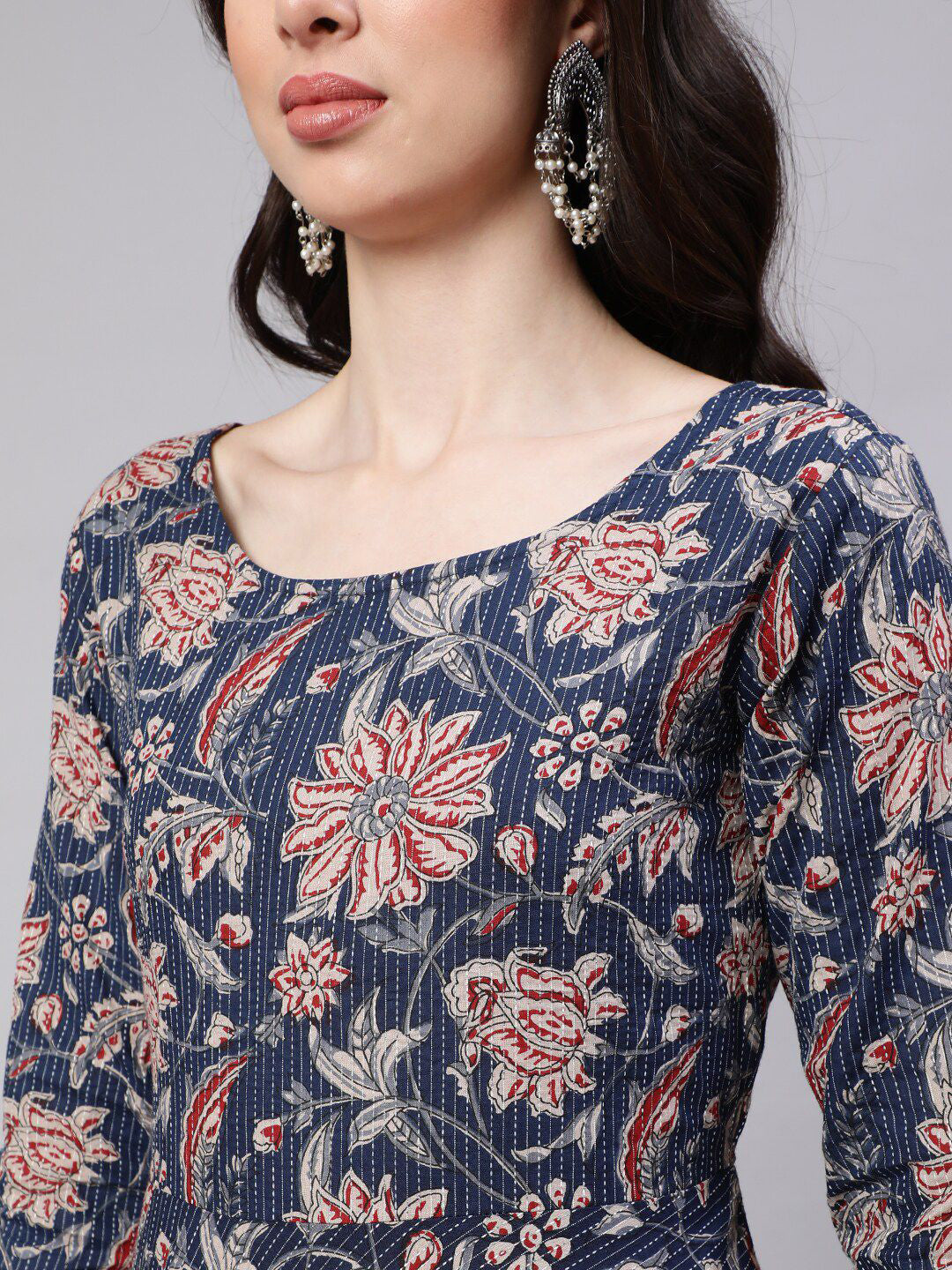 Jyoti Fashion Navy Blue Rayon Printed Designer Kurta Set With Dupatta | Grocsy