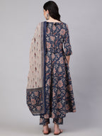 Jyoti Fashion Navy Blue Rayon Printed Designer Kurta Set With Dupatta | Grocsy