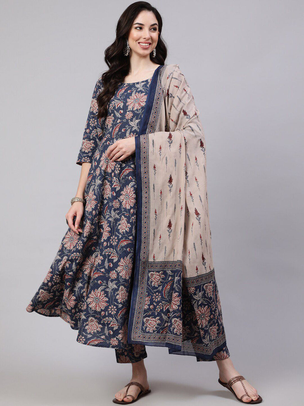 Jyoti Fashion Navy Blue Rayon Printed Designer Kurta Set With Dupatta | Grocsy