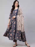Jyoti Fashion Navy Blue Rayon Printed Designer Kurta Set With Dupatta | Grocsy