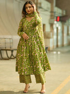 Jyoti Fashion Parrot Rayon Printed Designer Kurta Set With Dupatta | Grocsy