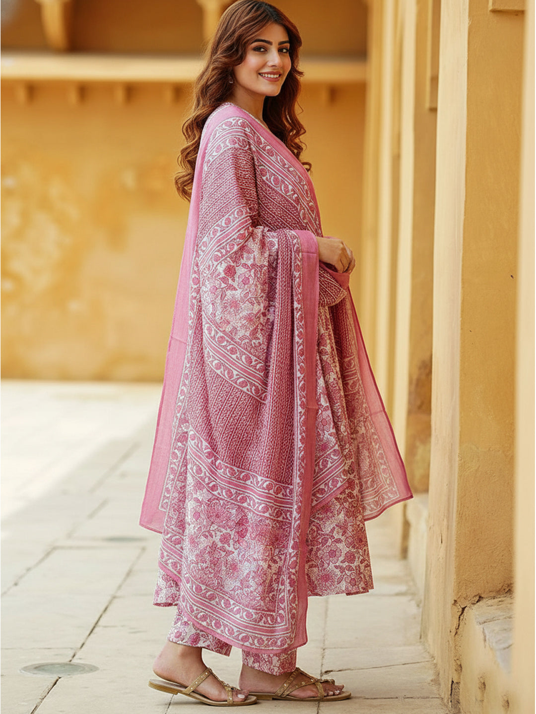 Jyoti Fashion Baby Pink Rayon Printed Designer Kurta Set With Dupatta | Grocsy