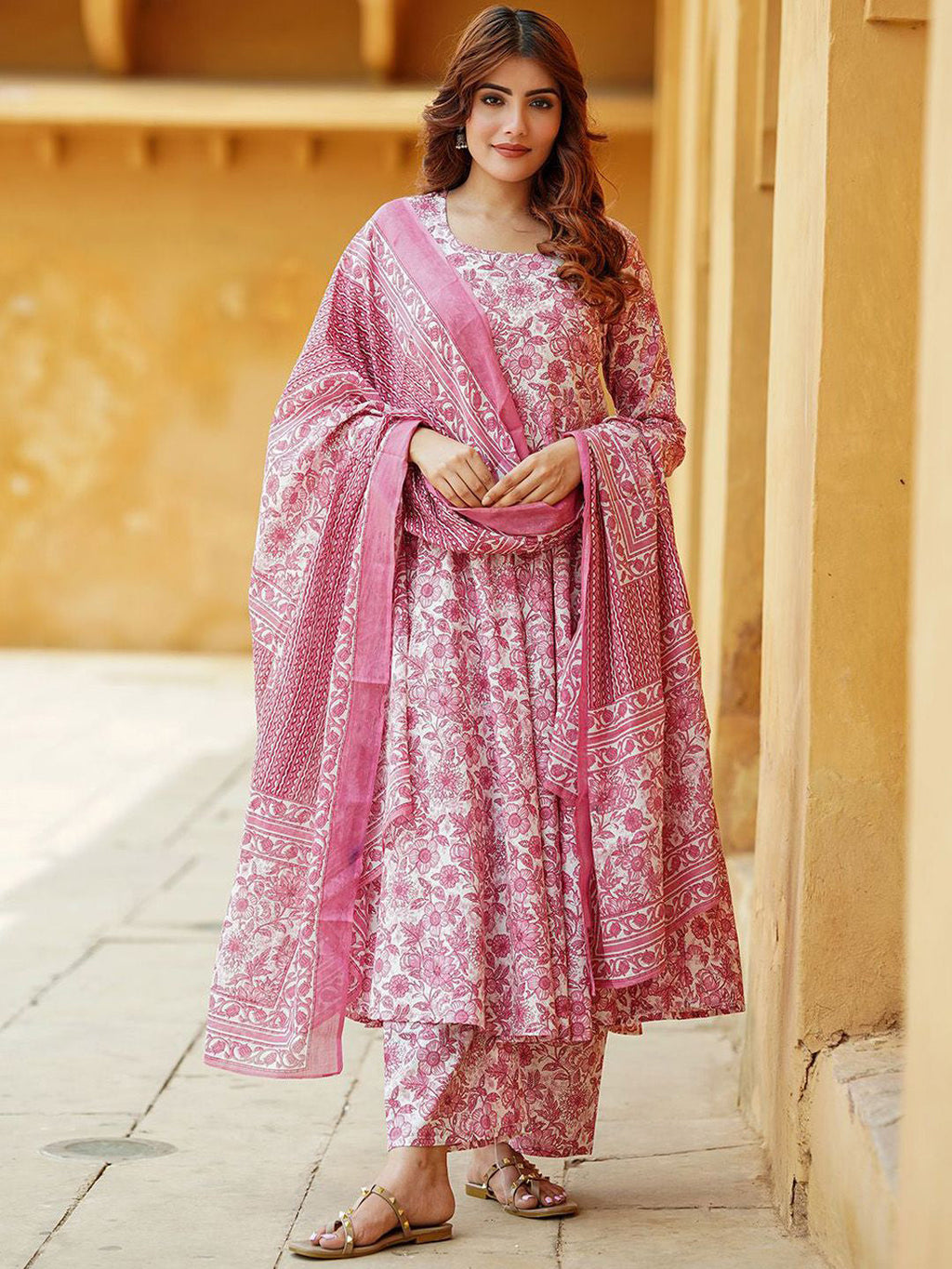 Jyoti Fashion Baby Pink Rayon Printed Designer Kurta Set With Dupatta | Grocsy