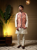 Jyoti Fashion Men's Peach Slub Silk Jacquard 3D Weaving Kurta Set with Koti | Grocsy