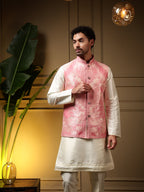 Jyoti Fashion Men's Pink Slub Silk Jacquard 3D Weaving Kurta Set with Koti | Grocsy