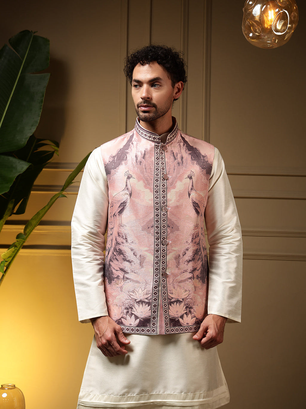 Jyoti Fashion Men's Wine Slub Silk Jacquard 3D Weaving Kurta Set with Koti | Grocsy