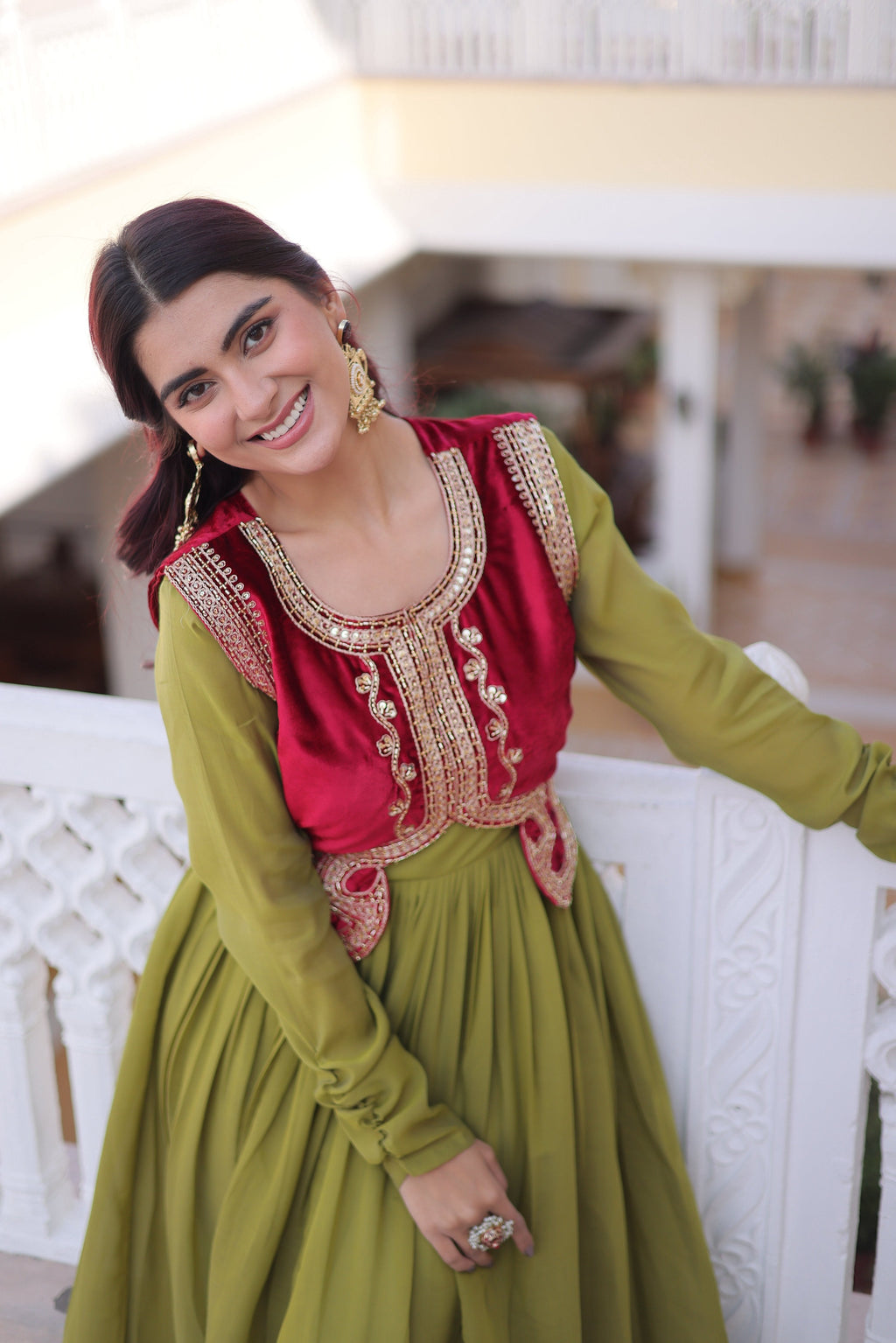 Jyoti Fashion Green Mal Chanderi Designer Anarkali Gown with Koti | Grocsy