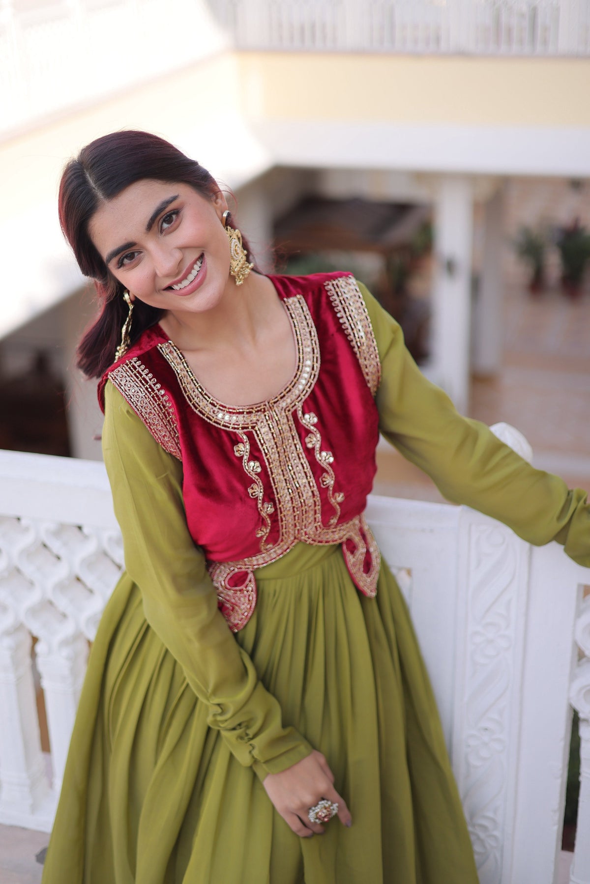 Jyoti Fashion Green Mal Chanderi Designer Anarkali Gown with Koti | Grocsy
