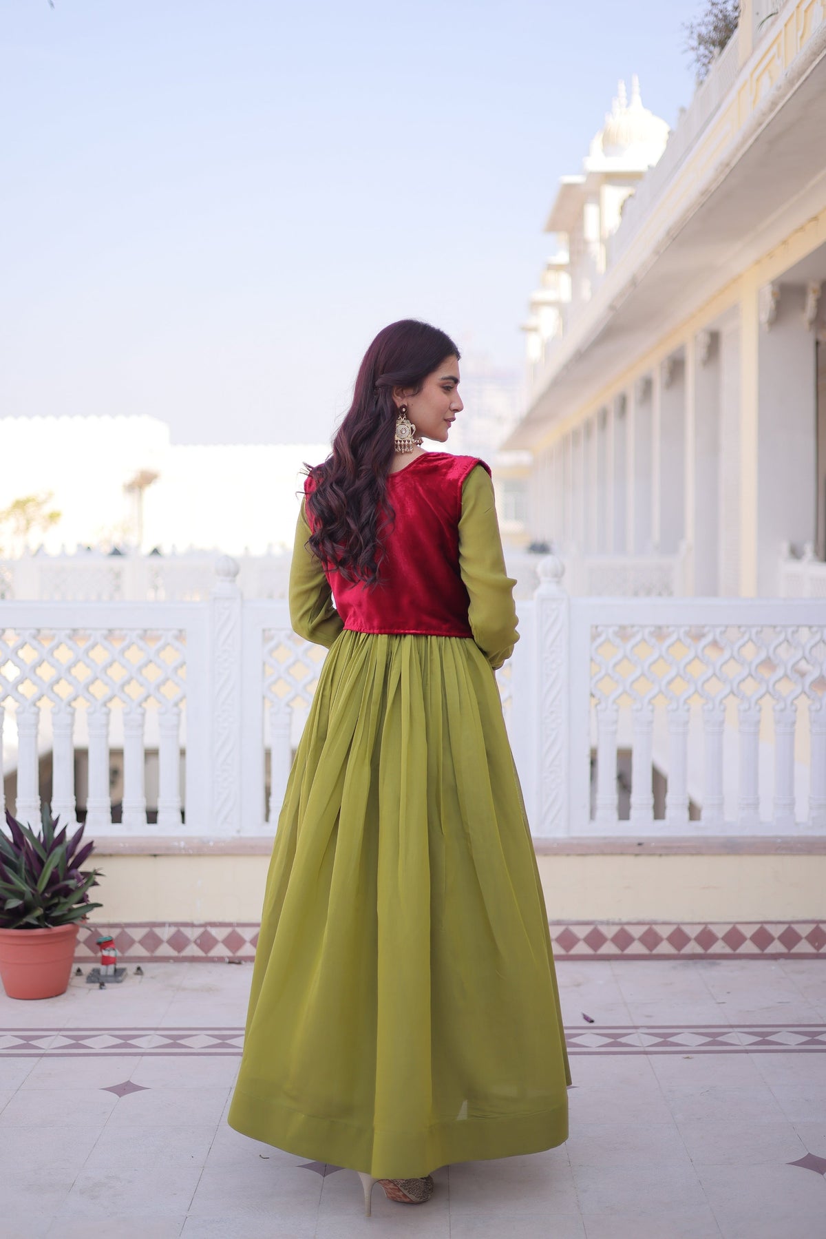Jyoti Fashion Green Mal Chanderi Designer Anarkali Gown with Koti | Grocsy