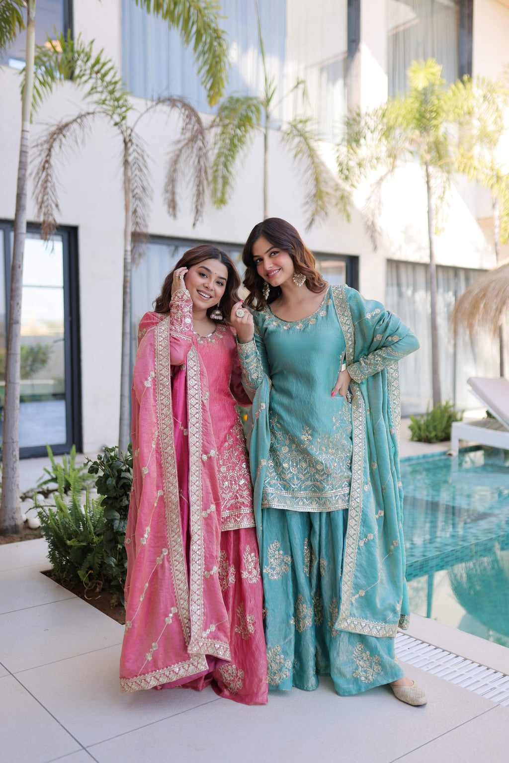 Jyoti Fashion Pink Fendy Crush Embroidered Designer Combo Sharara & Sets | Grocsy