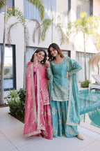 Jyoti Fashion Pink Fendy Crush Embroidered Designer Combo Sharara & Sets | Grocsy
