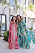 Jyoti Fashion Pink Fendy Crush Embroidered Designer Combo Sharara & Sets | Grocsy