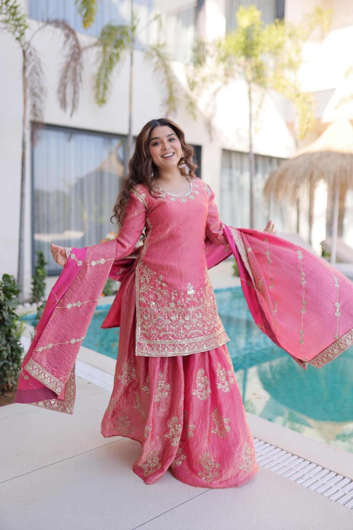 Jyoti Fashion Pink Fendy Crush Embroidered Designer Sharara & Sets | Grocsy