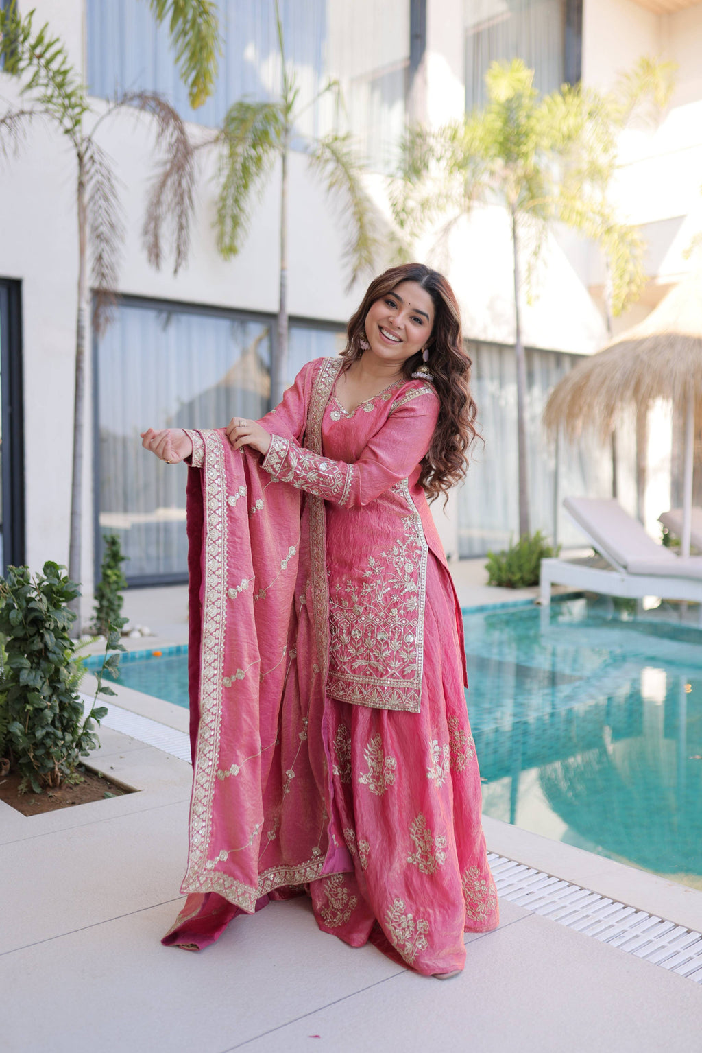 Jyoti Fashion Pink Fendy Crush Embroidered Designer Sharara & Sets | Grocsy
