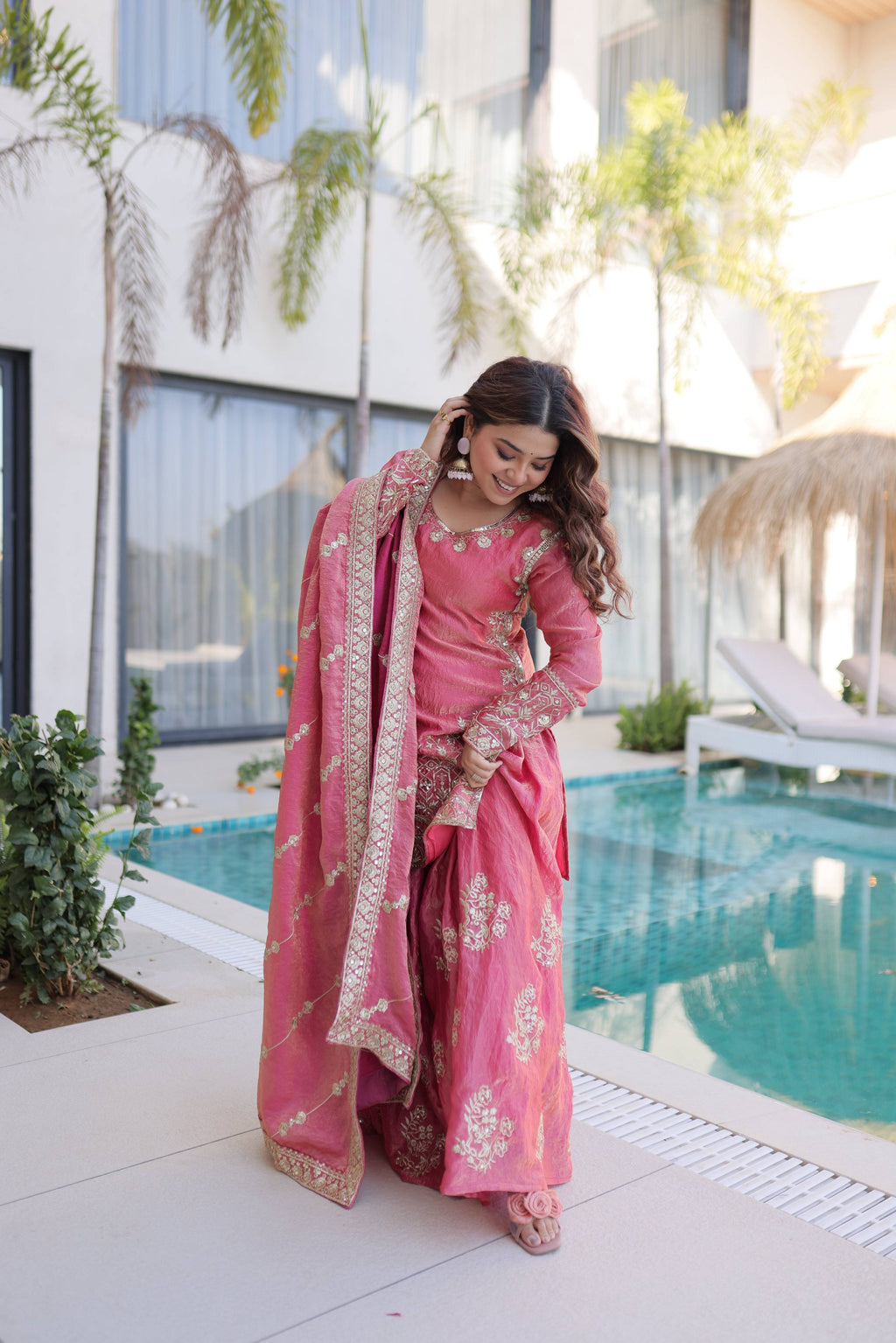 Jyoti Fashion Pink Fendy Crush Embroidered Designer Sharara & Sets | Grocsy