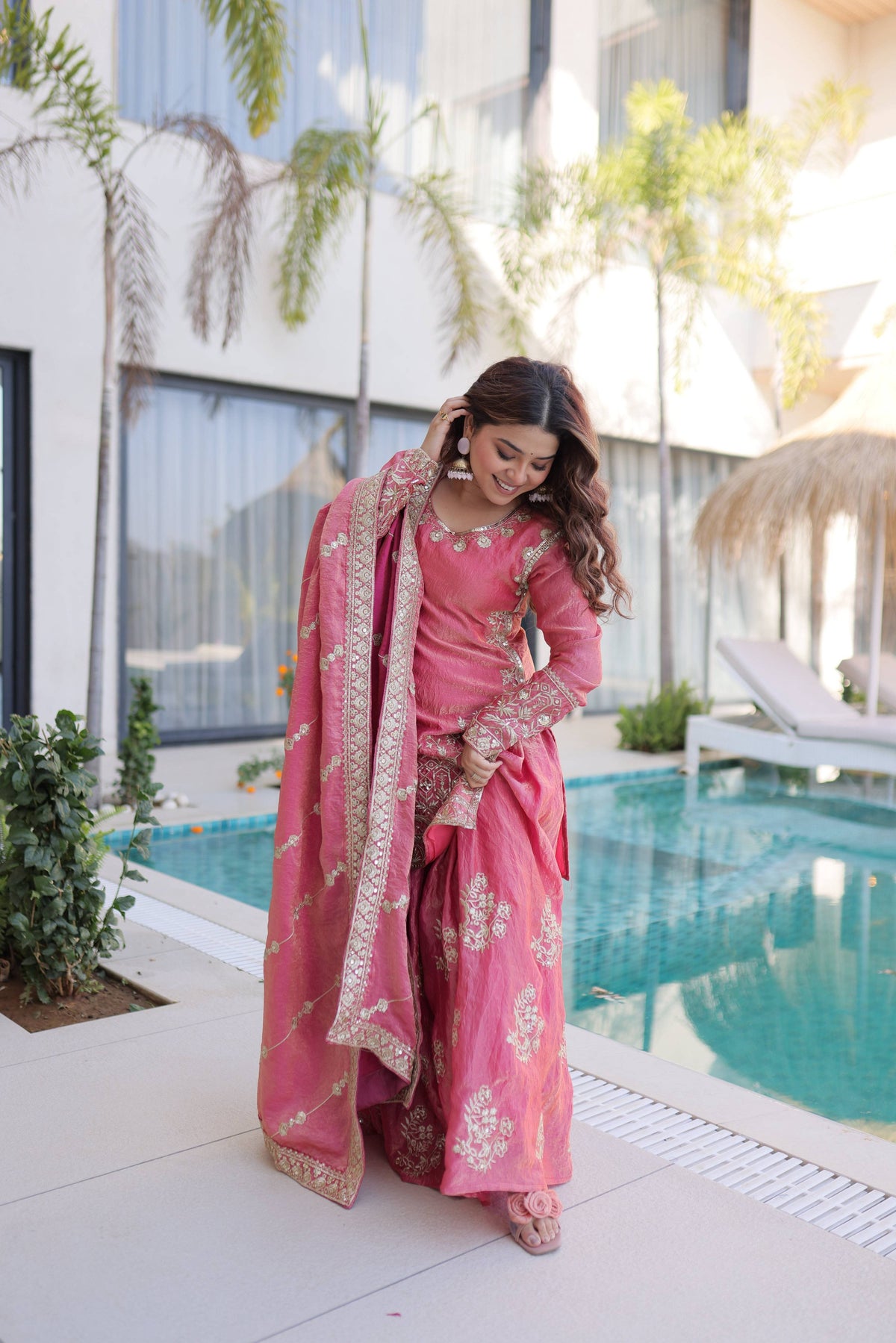Jyoti Fashion Pink Fendy Crush Embroidered Designer Sharara & Sets | Grocsy