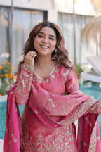 Jyoti Fashion Pink Fendy Crush Embroidered Designer Sharara & Sets | Grocsy