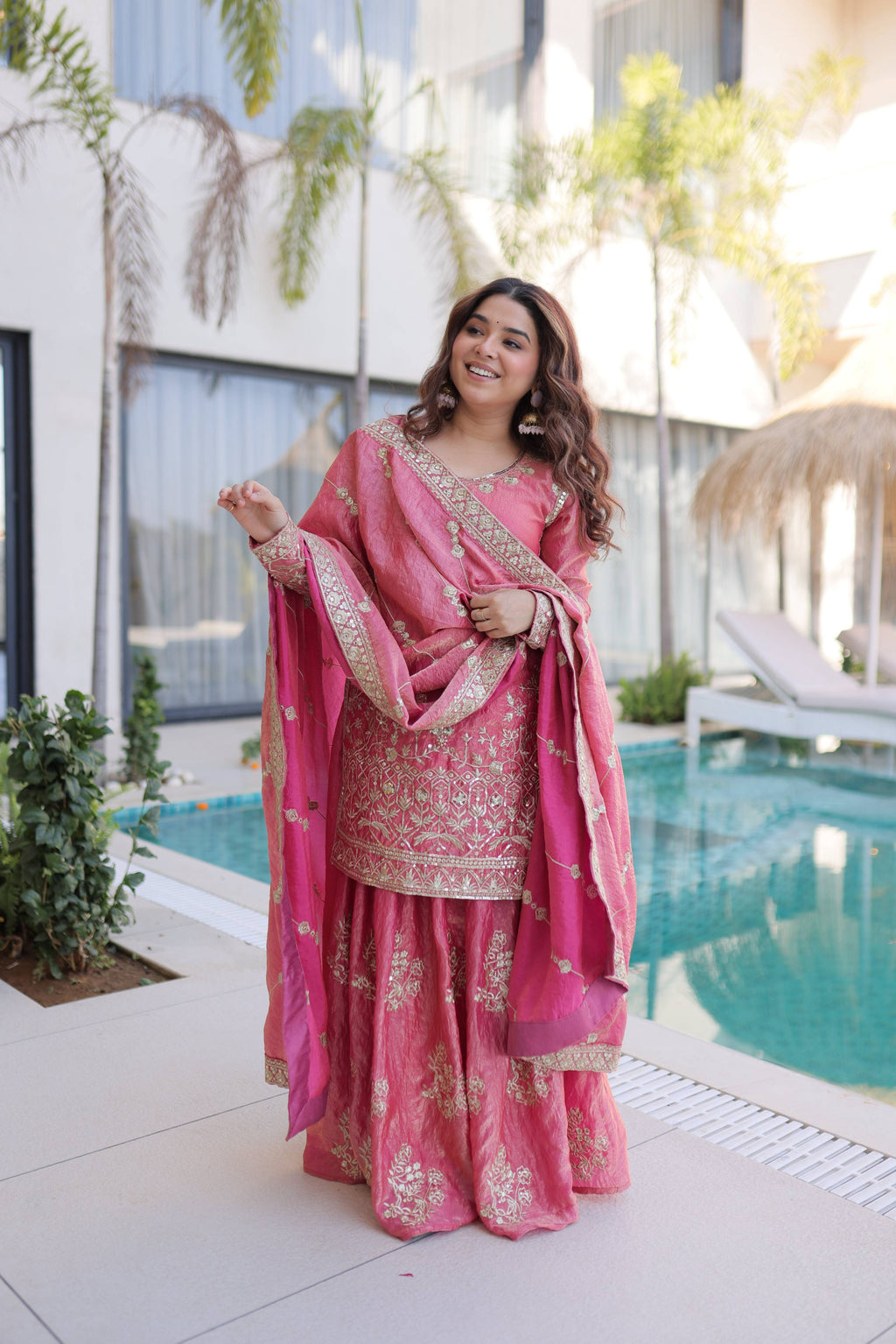 Jyoti Fashion Pink Fendy Crush Embroidered Designer Sharara & Sets | Grocsy