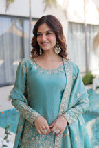 Jyoti Fashion Sky Blue Fendy Crush Embroidered Designer Sharara & Sets | Grocsy