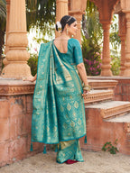 Jyoti Fashion Women's Teal Soft Banarasi Silk Zari Woven Saree with Blouse | Grocsy
