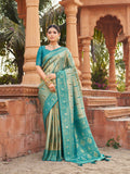 Jyoti Fashion Women's Teal Soft Banarasi Silk Zari Woven Saree with Blouse | Grocsy