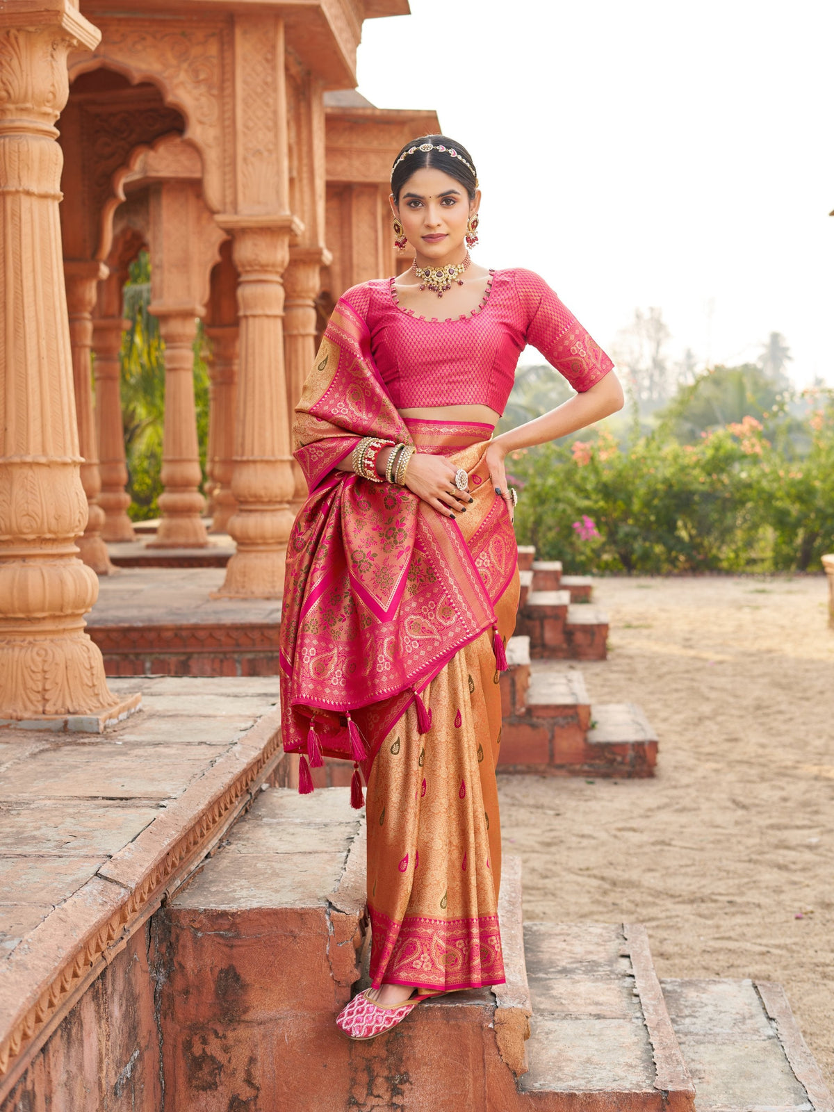 Jyoti Fashion Women's Mustard Soft Banarasi Silk Zari Woven Saree with Blouse | Grocsy