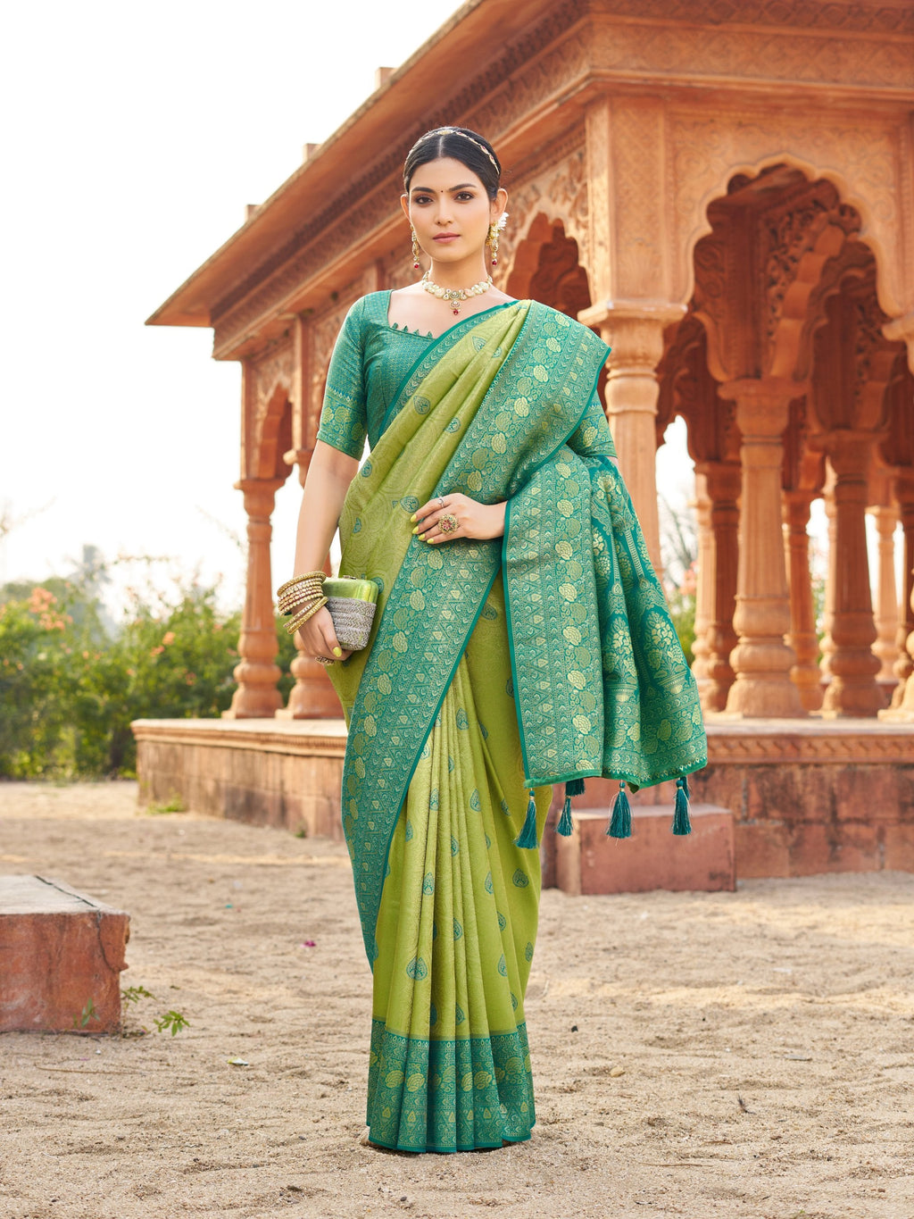 Jyoti Fashion Women's Green Soft Banarasi Silk Zari Woven Saree with Blouse | Grocsy