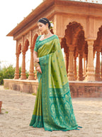 Jyoti Fashion Women's Green Soft Banarasi Silk Zari Woven Saree with Blouse | Grocsy