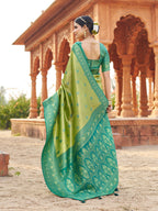 Jyoti Fashion Women's Green Soft Banarasi Silk Zari Woven Saree with Blouse | Grocsy