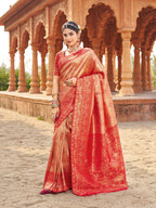 Jyoti Fashion Women's Peach Soft Banarasi Silk Zari Woven Saree with Blouse | Grocsy