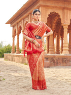 Jyoti Fashion Women's Peach Soft Banarasi Silk Zari Woven Saree with Blouse | Grocsy