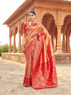 Jyoti Fashion Women's Peach Soft Banarasi Silk Zari Woven Saree with Blouse | Grocsy