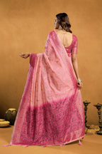 Jyoti Fashion Women's Pink Premium Spun Cotton Zari Woven Saree with Blouse | Grocsy