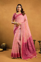 Jyoti Fashion Women's Pink Premium Spun Cotton Zari Woven Saree with Blouse | Grocsy