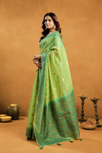 Jyoti Fashion Women's Green Premium Spun Cotton Zari Woven Saree with Blouse | Grocsy