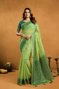 Jyoti Fashion Women's Green Premium Spun Cotton Zari Woven Saree with Blouse | Grocsy